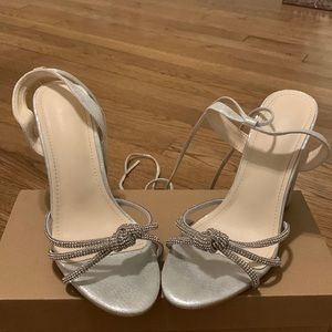 Silver rhinestone heels